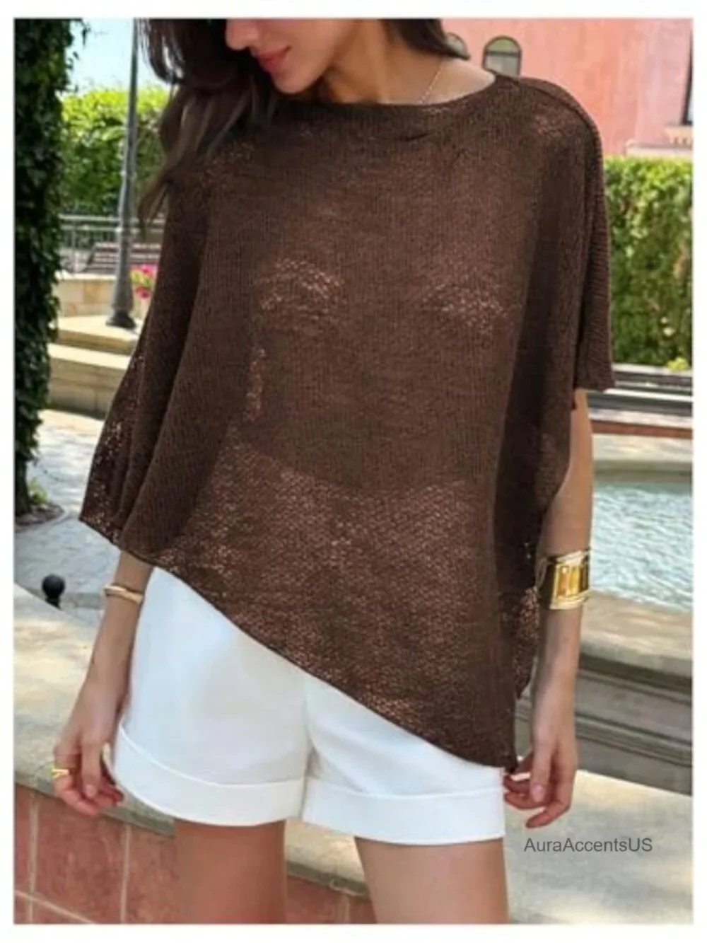 Sheer Knit Poncho Shrug Bolero Cape Top Y2K Hollow Out Lightweight Cover Up